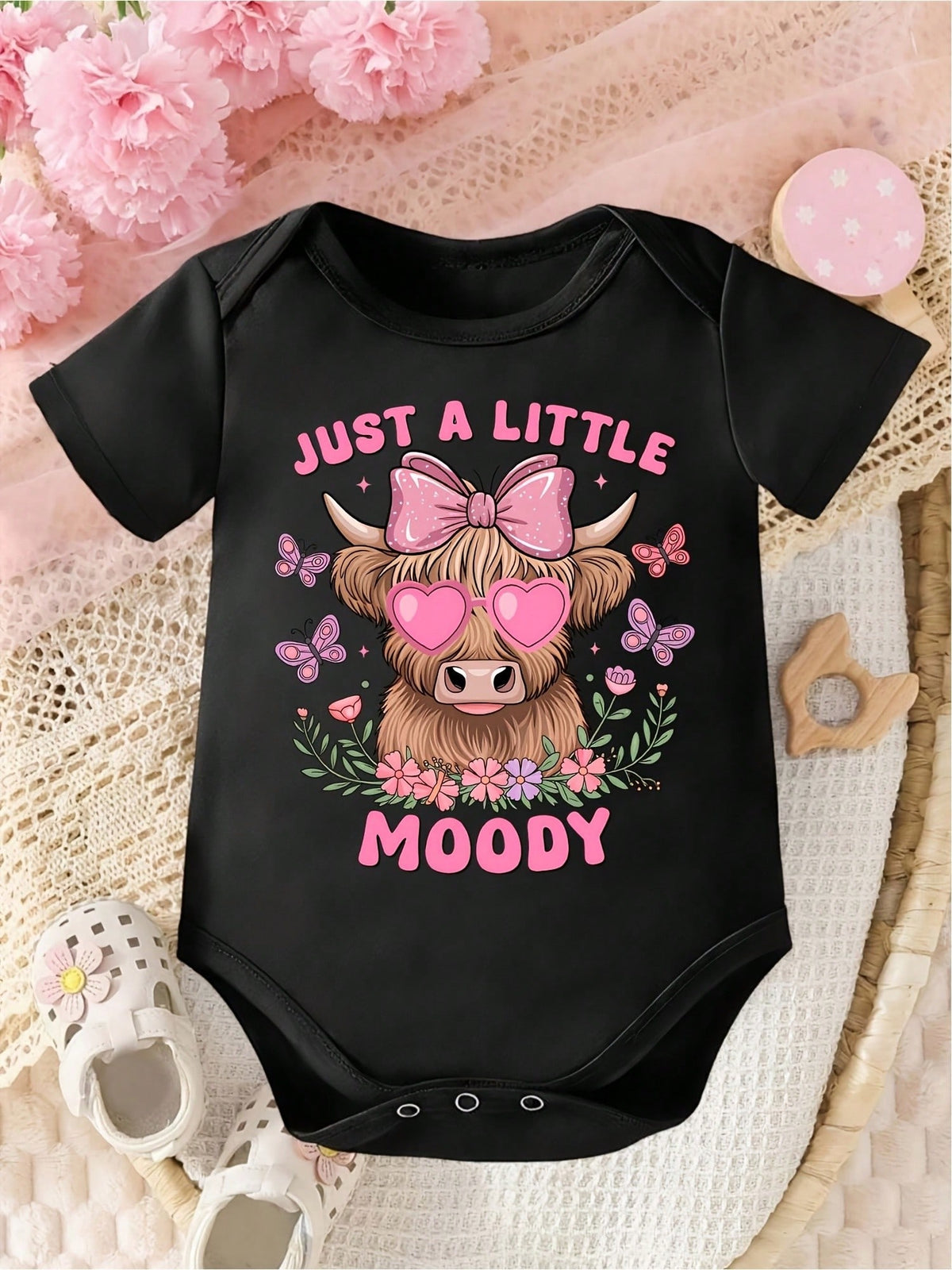 100% Cotton Skin-Friendly Cute Short Sleeve Baby Highland Cow Print Bodysuit Newborn Essentials Baby Girls Rompers Baby Clothes