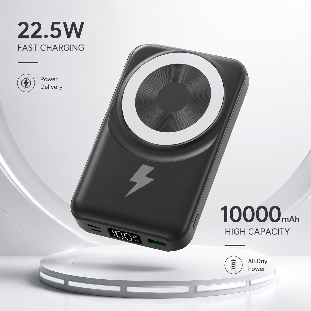 10000mAh Foldable Magnetic Portable Charger Power Bank, Attached Lightning & USB C Cables 22.5W Fast Charging 15W Wireless Charging Battery Readout, Travel Essentials Back To School Supplies College E