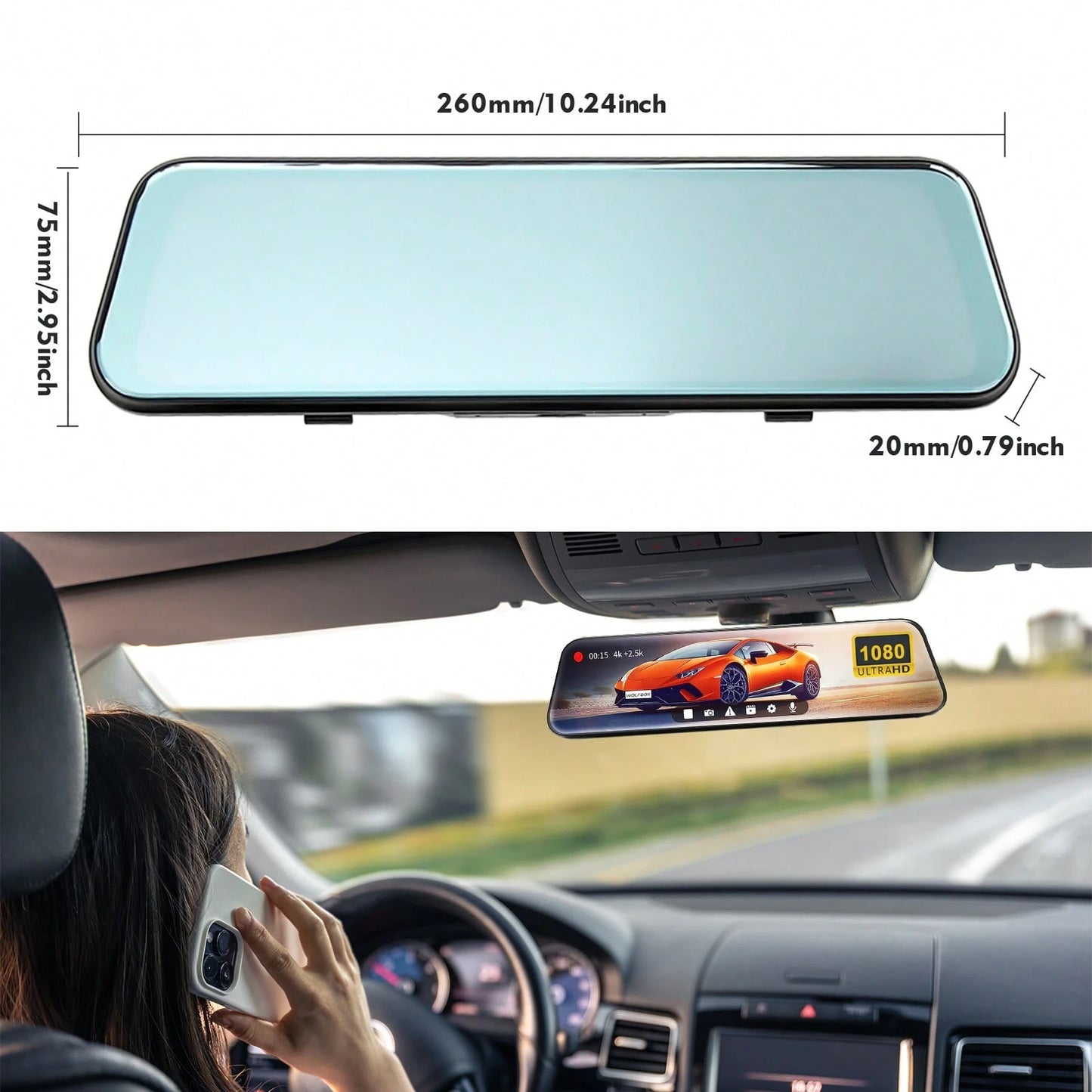 1080P Dual Dash Cam For Cars, 9.66'' Full Touch Screen Rear View Mirror Camera, Front And Rear Car Camera Recorder With Night Vision, Parking Assistance, Loop Recording, 32GB TF Card Included