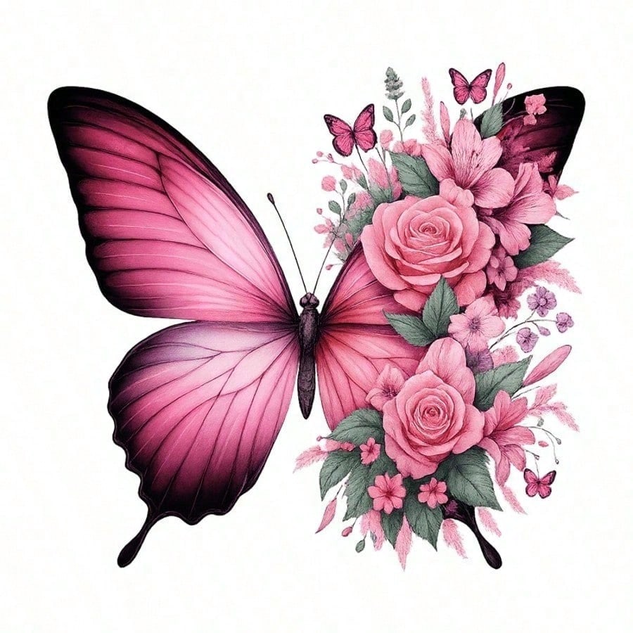 1pc/2pcs/3pcs Pink Butterfly & Floral Pattern Heat Transfer Stickers For DIY T-Shirts, Jeans, Pillows, Backpacks, Hats And Sofa Covers, Waterproof, Fade-Resistant, Durable, Washable Plastic Stickers