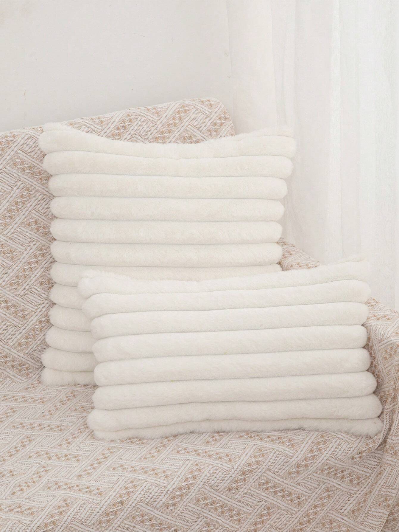 1pc/2pcs Plain Pillow Cover (Filling Not Included), Faux Fur Sofa Cushion Cover, Home Decor