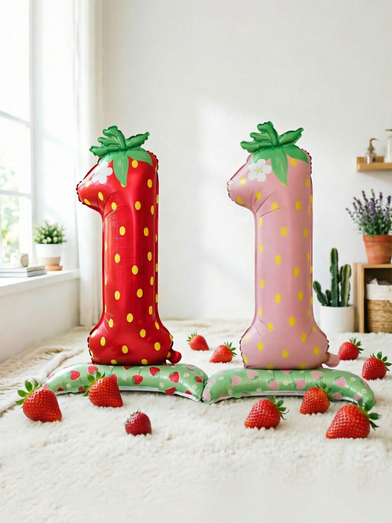 1pc 42-Inch Strawberry Theme Standing Number "1" Foil Balloon, Suitable For Birthday Party, 1st Birthday Party, 1st Birthday Party Decoration