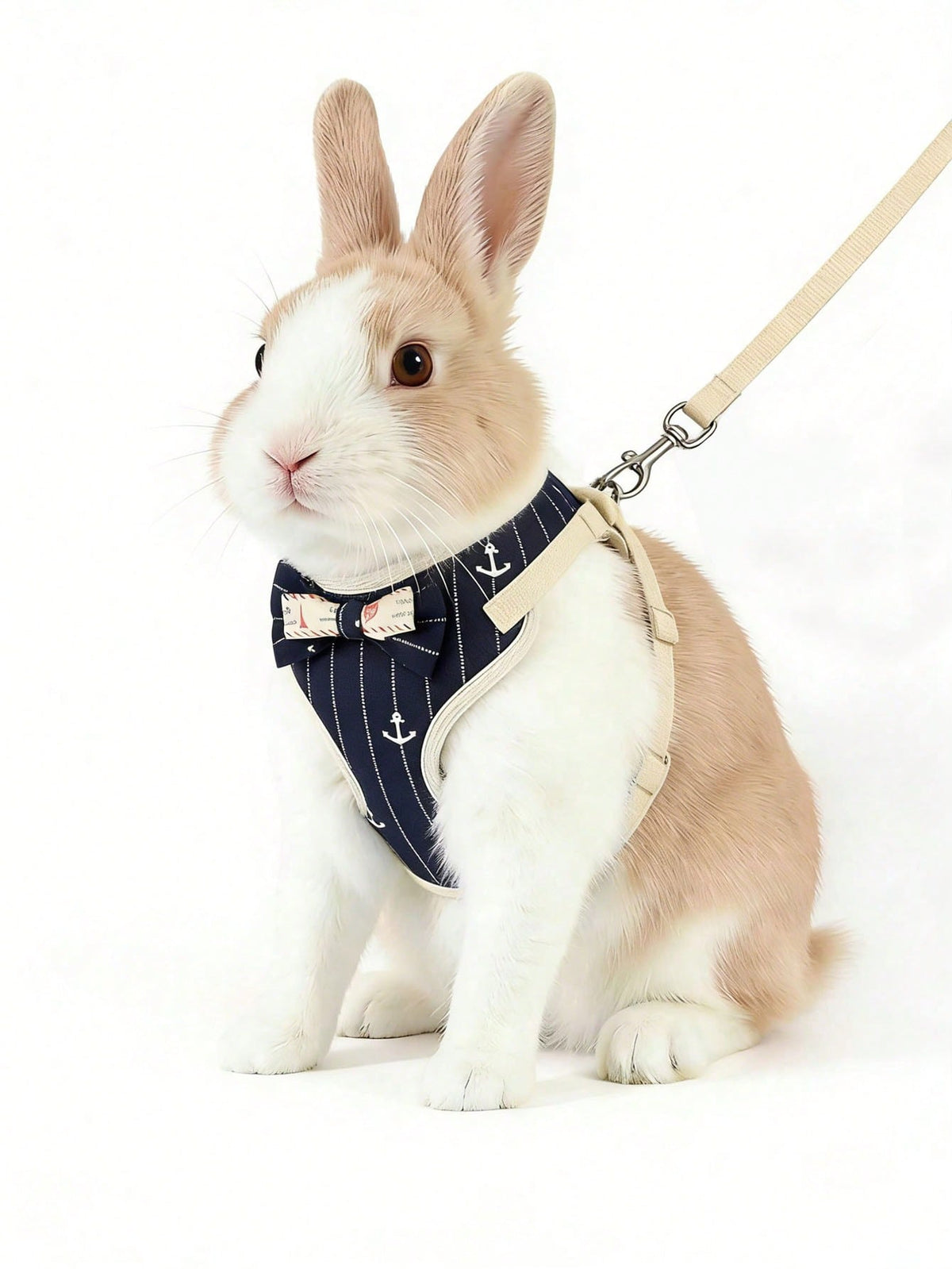 1pc Adjustable Rabbit Harness Leash, Stylish Bow Tie Rabbit Harness, Cute Anchor Pattern, Suitable For Small Pets & Rabbits, Small Animal Collar And Leash, Harness With Leash, Adjustable Leash, Dog Su