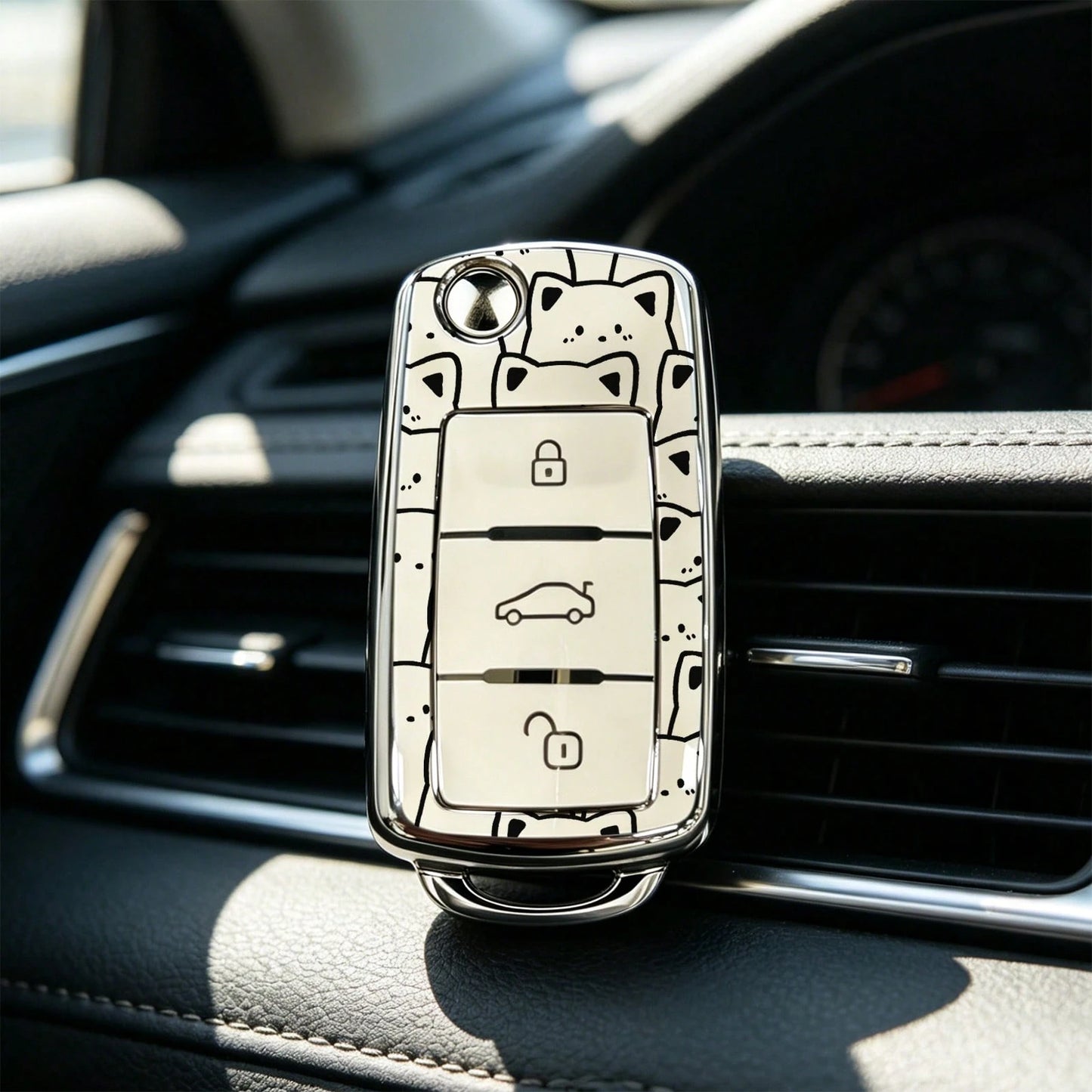 1pc Car Key Case-Deluxe Print,Suitable For Jetta Mk6, Polo Mk5, Golf Mk6, Tiguan Mk1, Passat B7, Passat NMS, Caddy Mk3, Beetle, Amarok, Touran Mk1. Advanced Soft-Touch, Does Not Block Signal, Unisex.