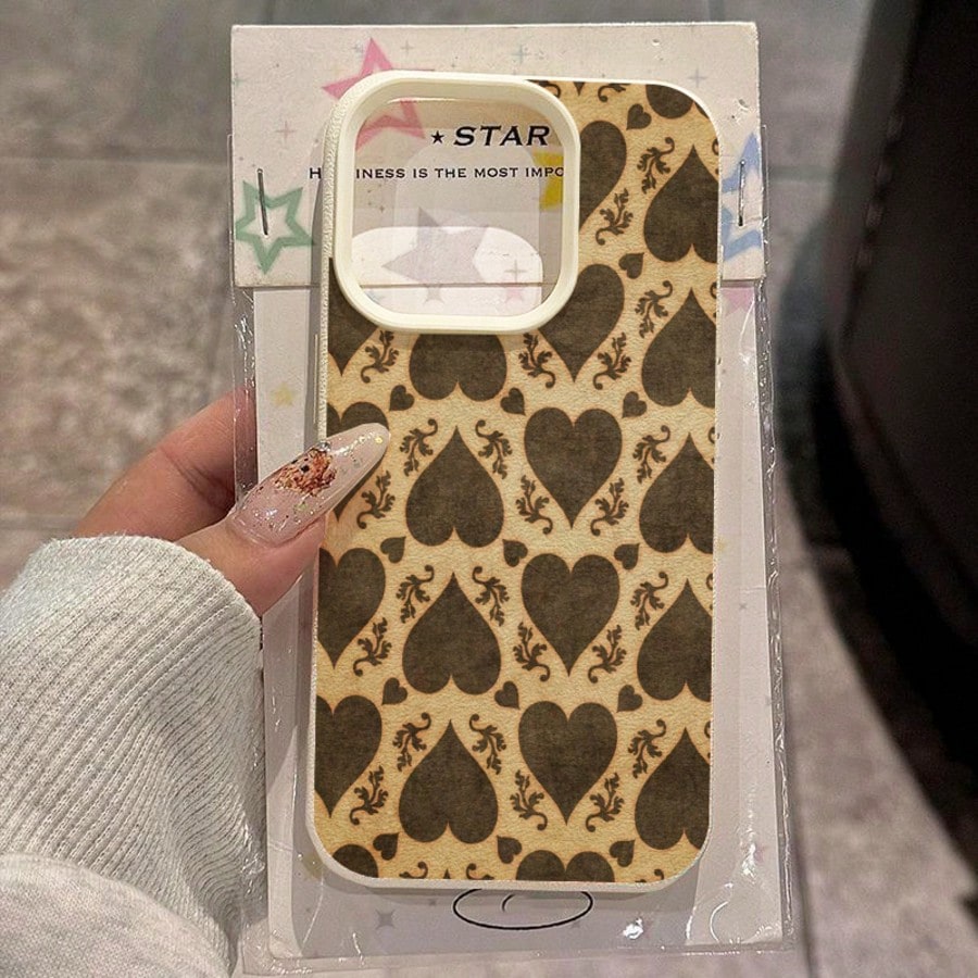 1pc Elegant Retro Floral & Heart Pattern TPU Phone Case, Compatible With Iphone/ Phones