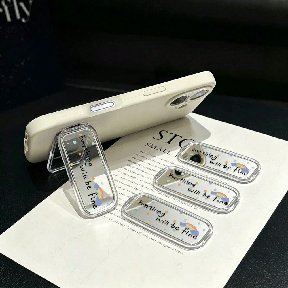 1pc Ins Style Mirror Phone Stand Back Sticker 2026 New Phone Case Back Adhesive Foldable Bracket