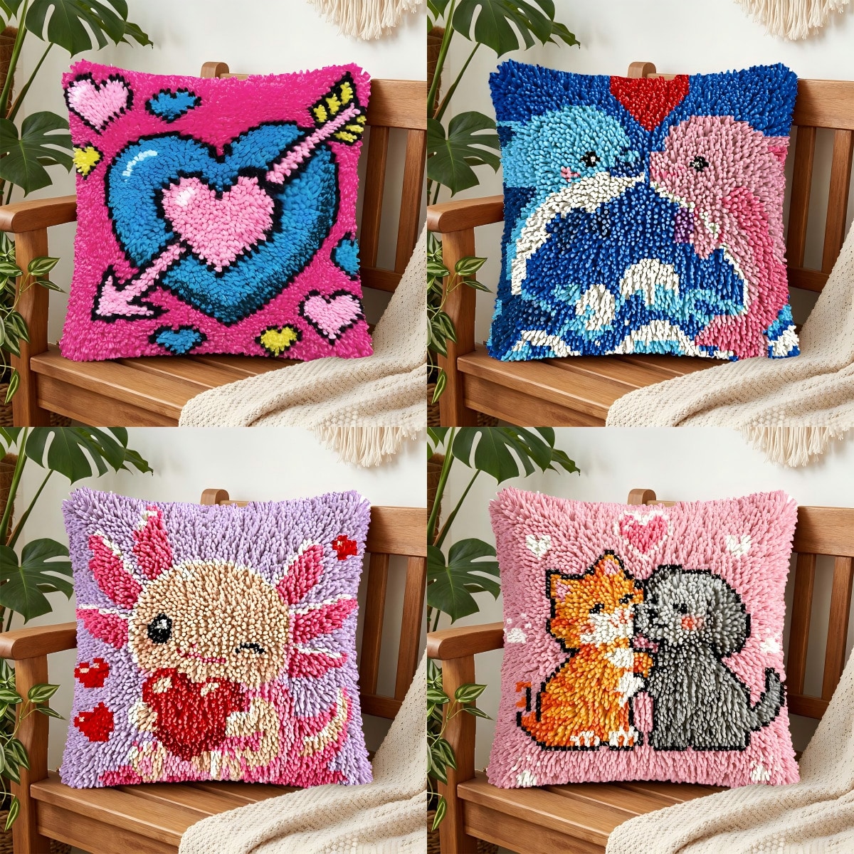 1PC Latch Hook Pillowcase Kit Cute Little Animals Pattern Needle Art Set DIY Pillowcase For Or Beginners Adults To Knott Stitch Material Pack Pillowcase Material Package For Home Sofa Christmas Decora