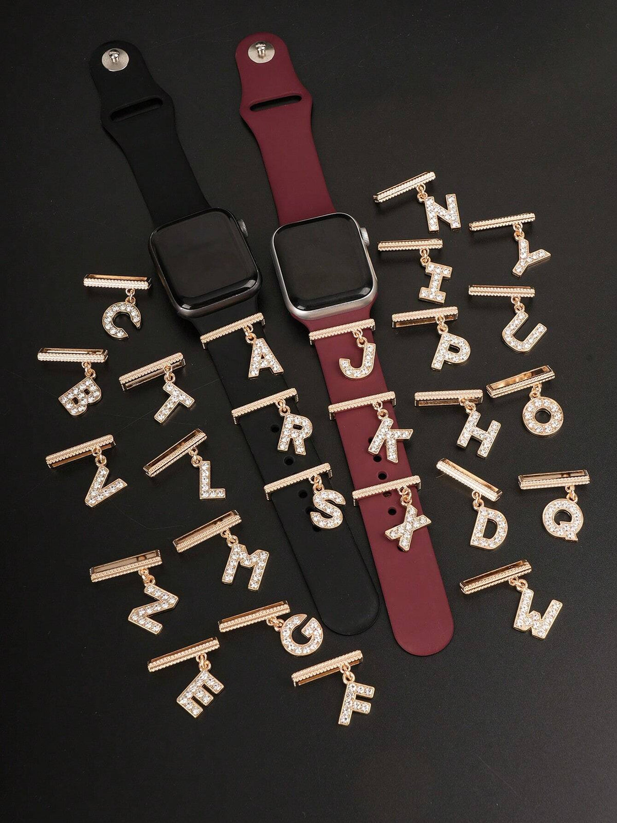 1pc New Fashion Rhinestones 26 Letters Watch Band Charm Decoration,For Apple Watch Band Alphabet Accessories Charms Decor,Perfect Birthday Gift