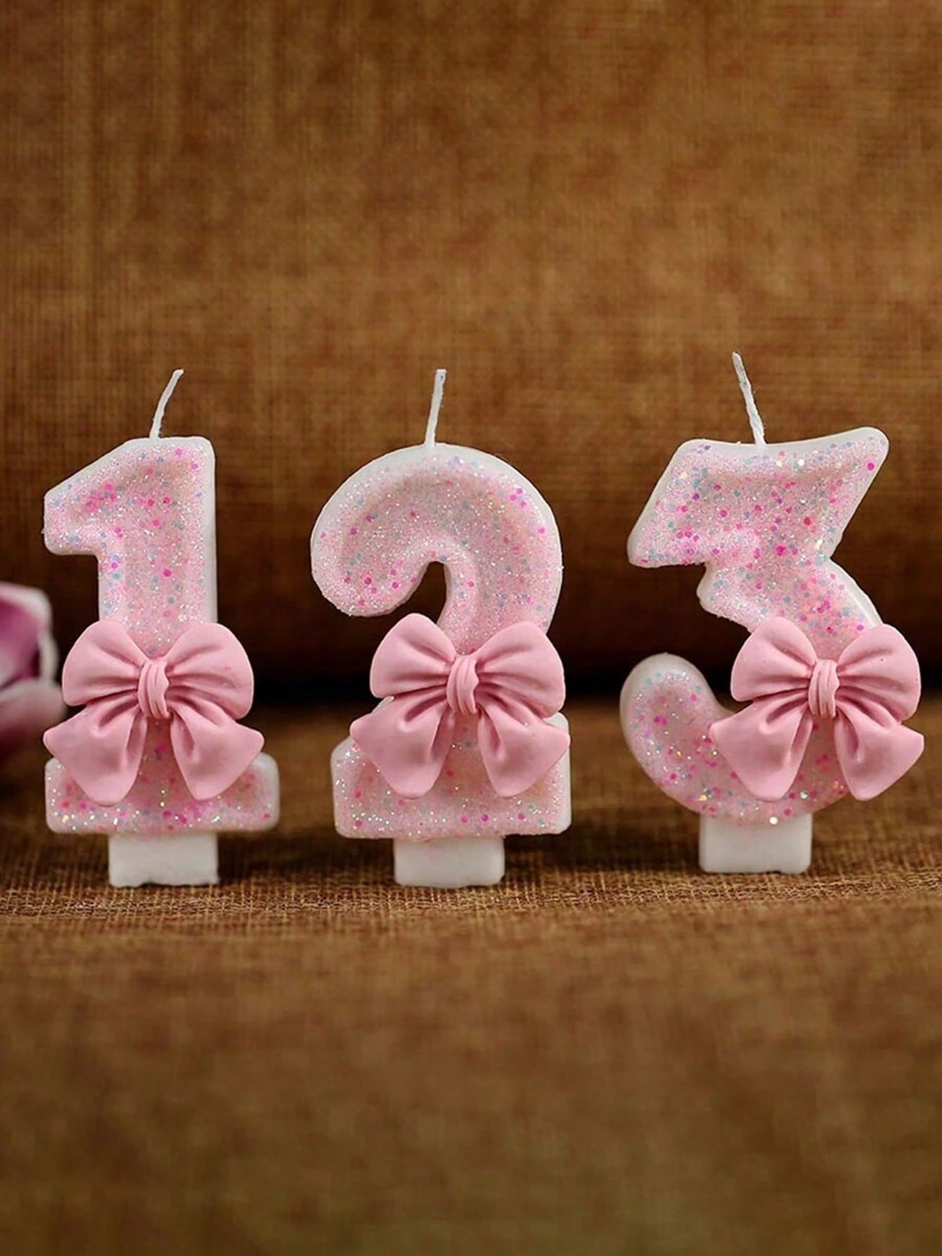 1pc Pink Bow Shaped 0-9 Rhinestone Number Birthday Anniversary Event Party Cake Candle Aromatherapy Candles Number Candles Children's Cake Decoration