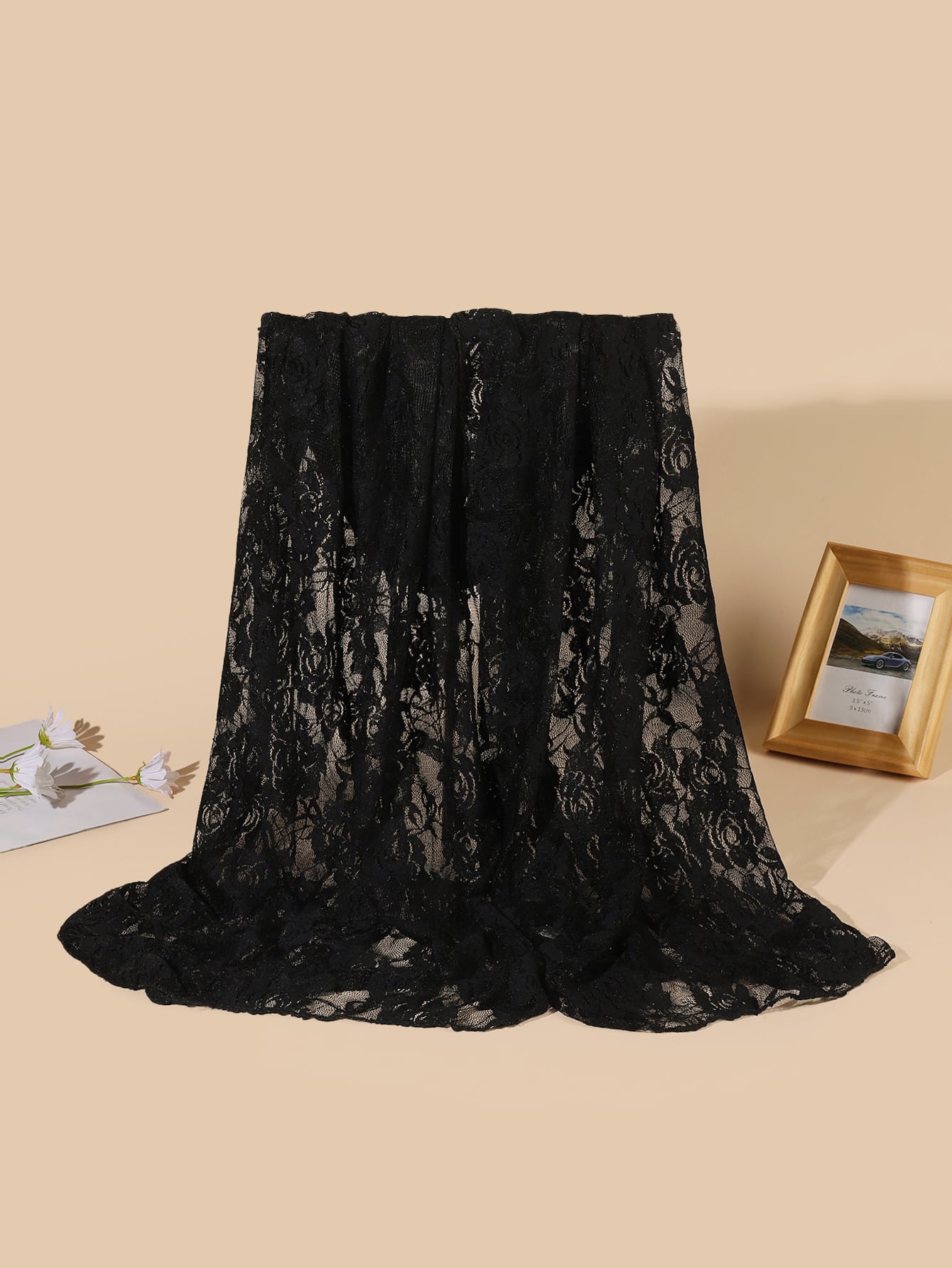 1pc Rose Lace Pattern Scarf, Fashionable Versatile Lightweight Shawl For Women, Suitable For All Seasons
