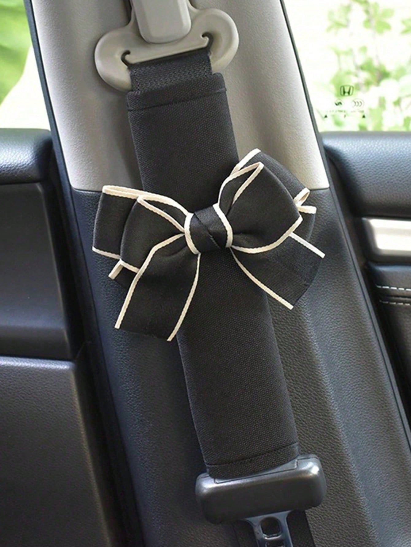 1pc Seatbelt Cover, Icy Silk Bow Car Shoulder Strap Protector