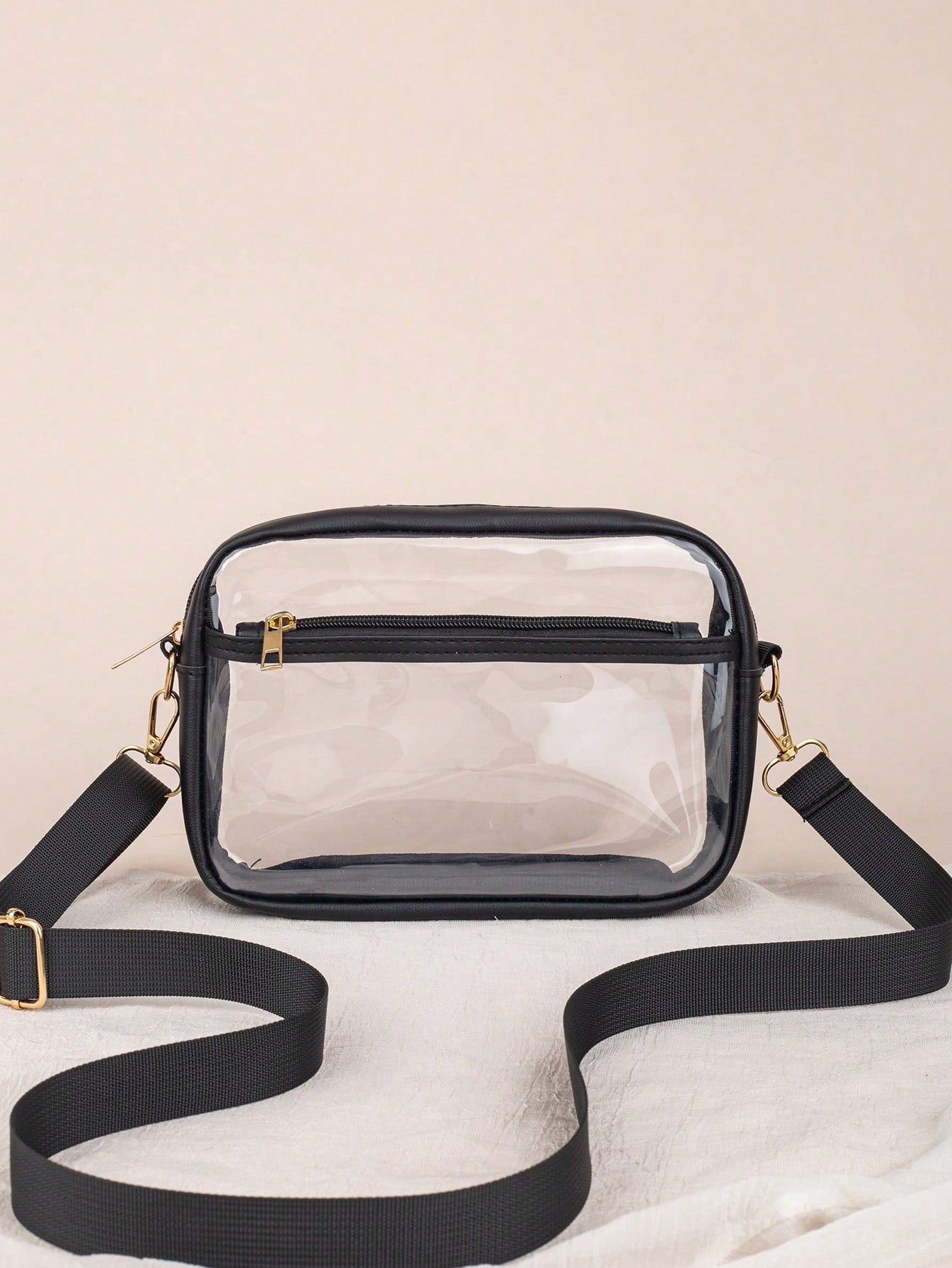 1pc See-Through Crossbody Bag, Can Hold Daily Essentials, Black Trimmed See-Through Organizer Pouch, Lightweight & Fashionable, Suitable For Storing Cosmetics, Glasses And Other Items