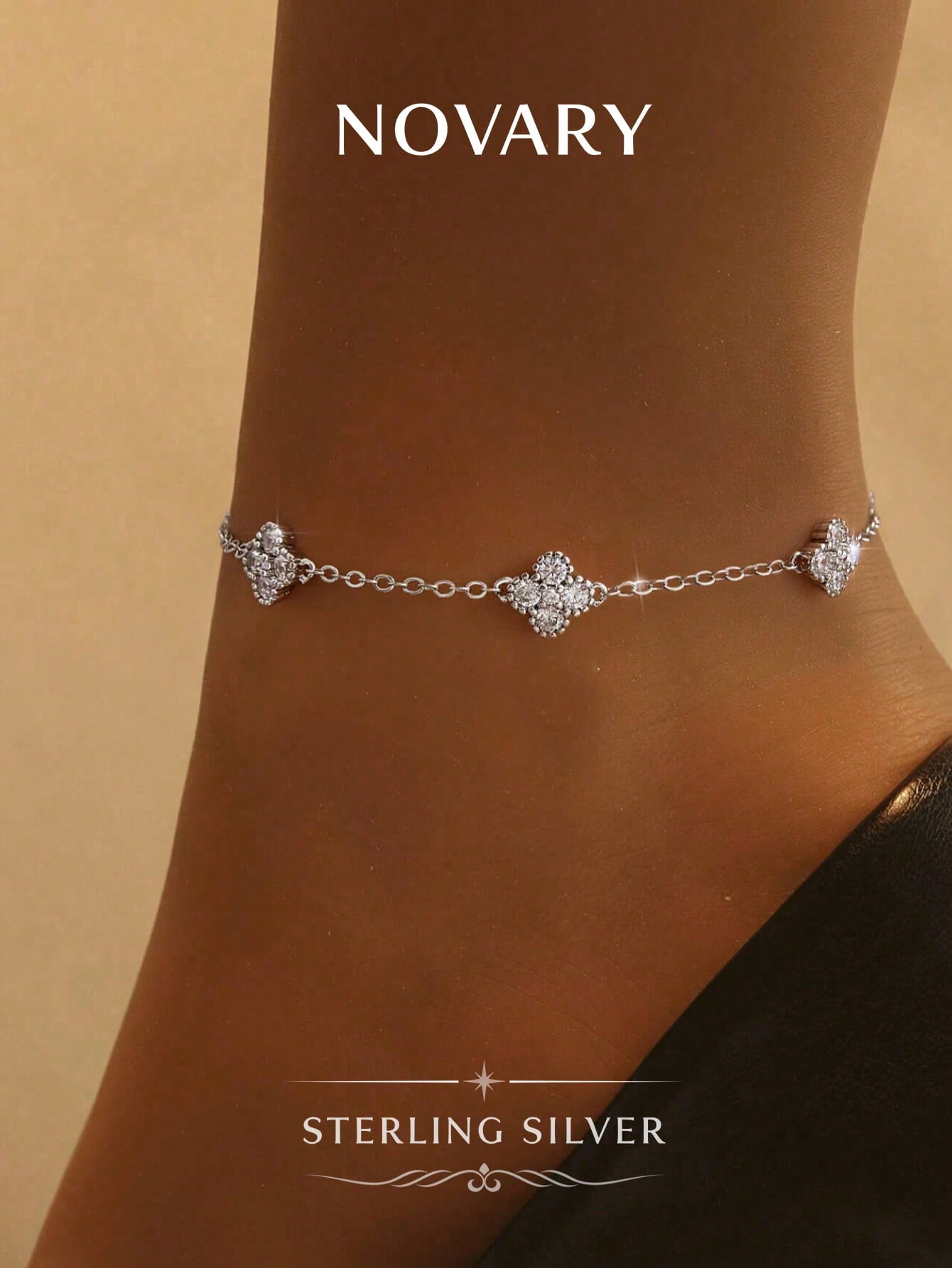 1pc Shiny Anklet- 925 Sterling Silver Delicate Chain, Inlaid With Sparkling Gemstones| Elegant Fashionable Foot Jewelry, Suitable For Beach And Summer Outfits