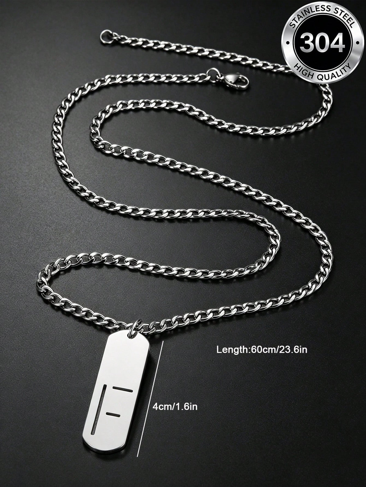 1pc Street Fashion Men's Stainless Steel Necklace, Minimalist Letter F Vertical Pendant Cuban Chain, Hip-Hop Daily Wear Accessory, Birthday Gift For Boys