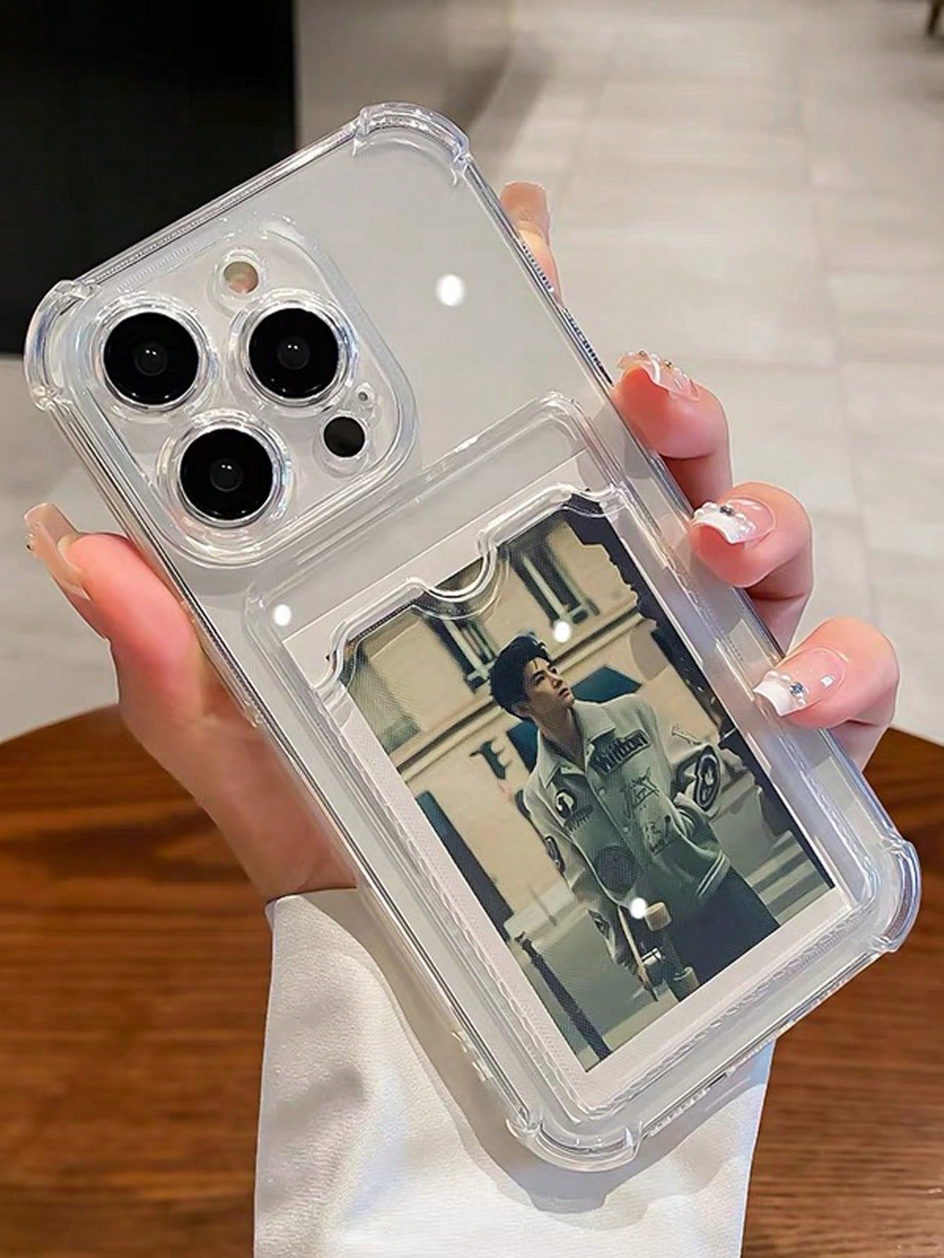 1pc Transparent Card Slot Holder Phone Case Compatible With IPhone 15 14 13 12 11 Pro Max 14Plus, Transparent Wallet Silicone Shockproof Back Cover