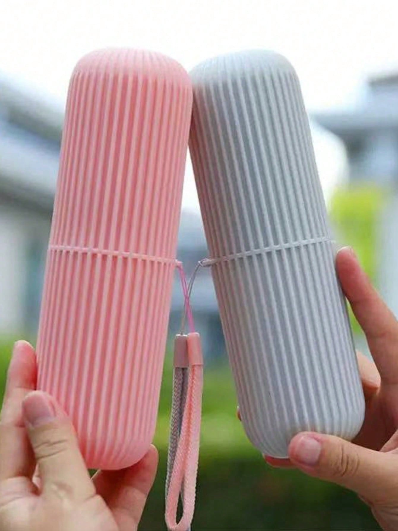 1pc Travel Toothbrush Holder, Vertical Striped Portable Rinse Cup, Toothbrush Cup, Dorm Bathroom Storage Box, Portable Toothbrush Rack, Suitable For Travel, Back To School Season, Storage And Bathroom