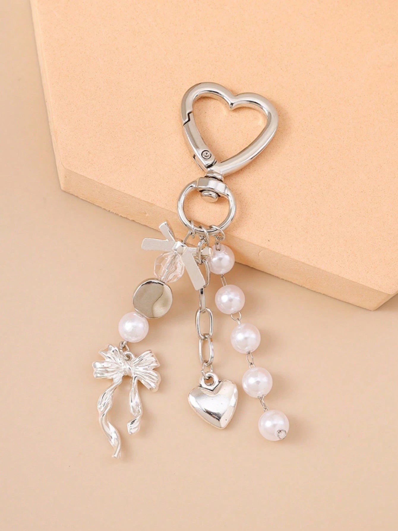 1pc Unisex Faux Pearl Bow Keychain Pendant Beach Vacation Series Gift For Friends Keychain Accessory Car Accessories For Woman Gifts For Women