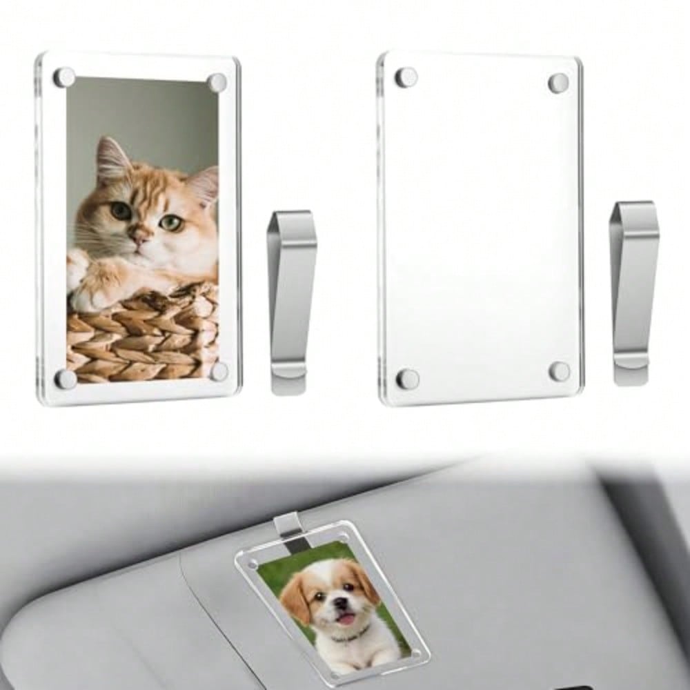 2 Pcs Acrylic Magnetic Photo Holder For Car Visor, Personalized Car Picture Frame Clip, Zinc Alloy Visor Clip For And Photos C