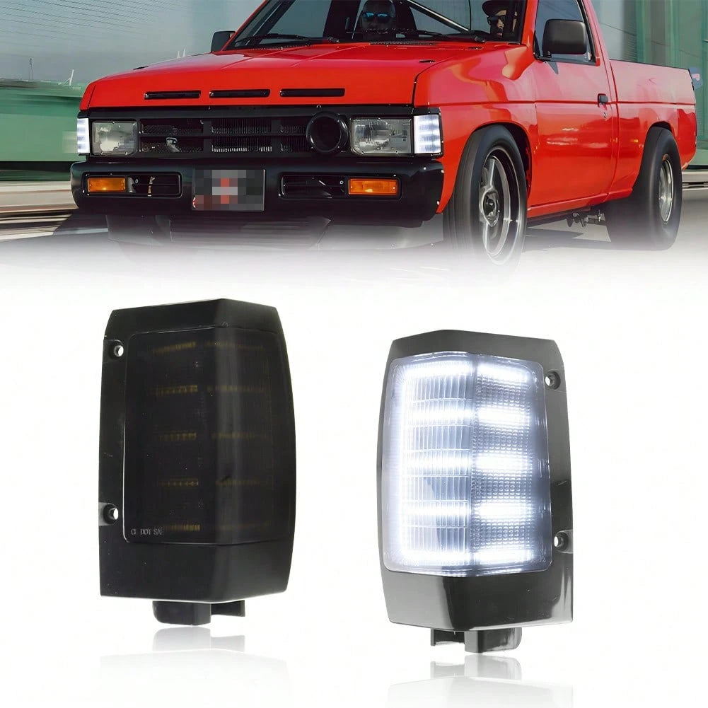 2PCS Clear Lens White Front Corner Side Marker Light Turn Signal Light Turn Warning Light Parking Light With Amber/White LED For 1990 1991 1992 1993 1994 1995 1996 1997 Niss-An D21 Pickup