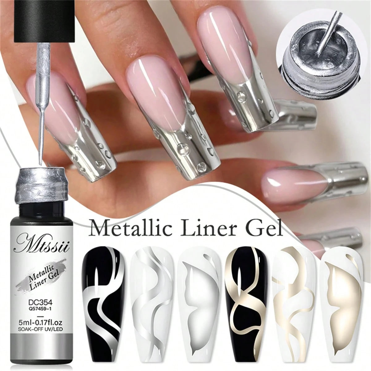 2PCS Metallic Painting Liner Gel Nail Polish Set, Gold Silver Gel Polish, Semi-Permanent Line UV Gel Nail Art Varnish For Painted Drawing French Nails Manicure Kit For Home Salon Diy Gift For Women