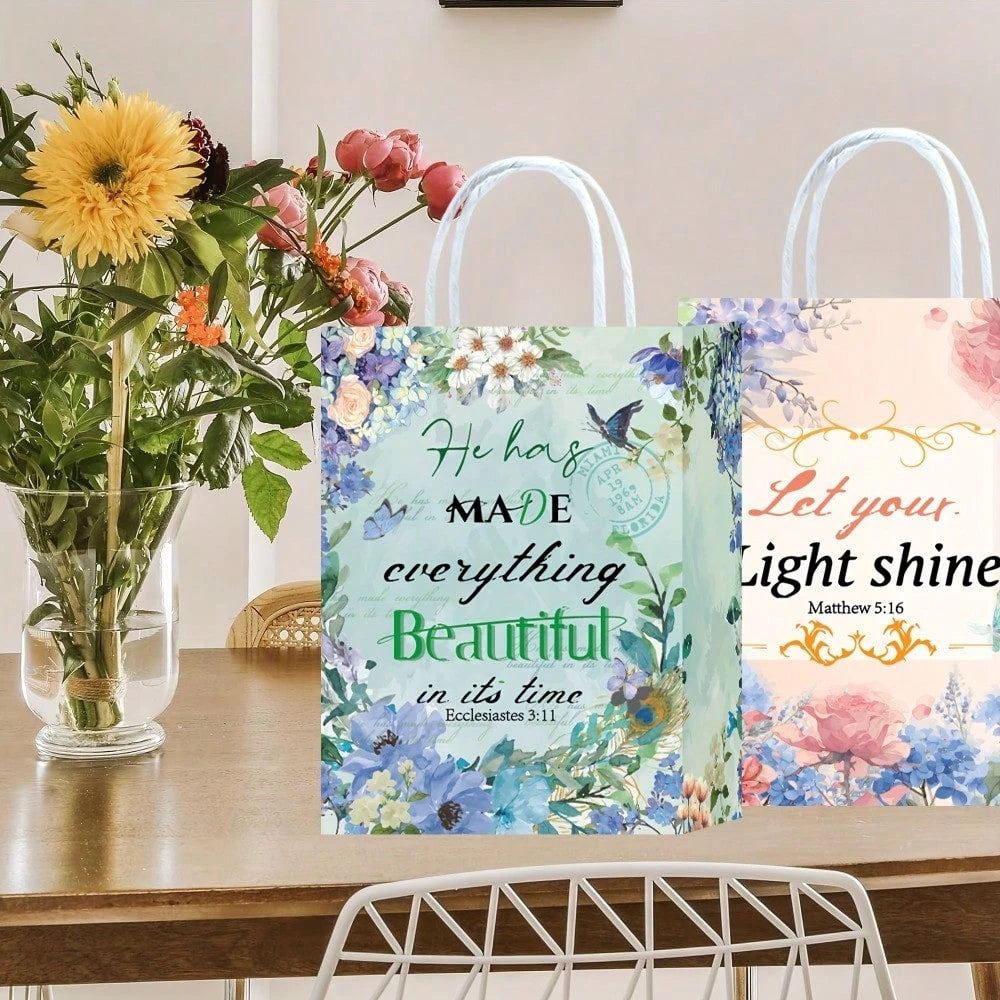 36 Bible Scripture Gift Bags With Handles, Bulk Floral Pattern Religious Gift Bags, Suitable For Weddings, Birthdays, Baptisms, Easter, Inspirational Christian Church Gifts For Women