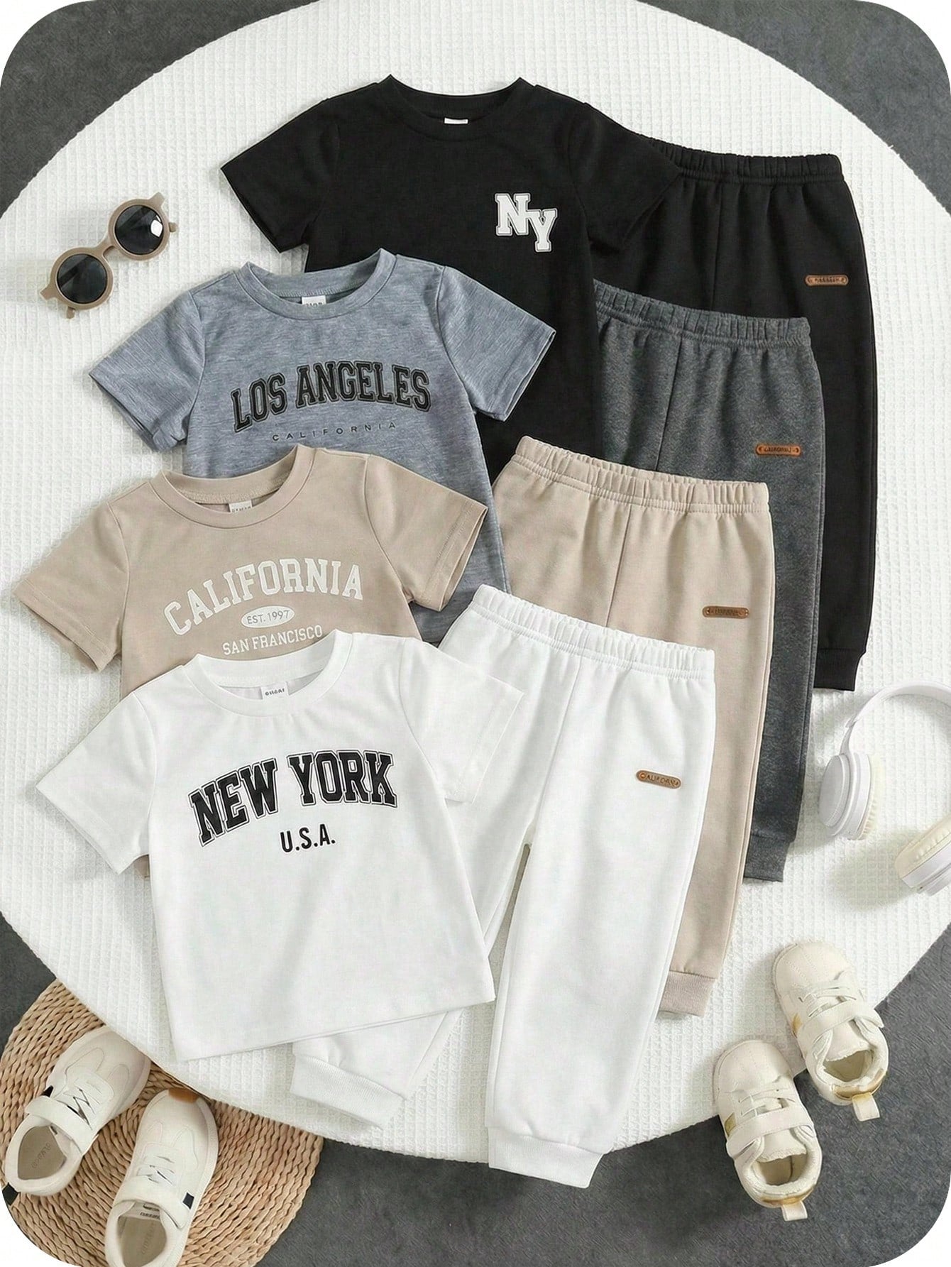 4pcs Baby Boy/Girl Casual Everyday Sports Loose Letter Graphic Round Neck Short Sleeve T-Shirts,White,Summer,Carrer Day,School,Back-To-School,Outings