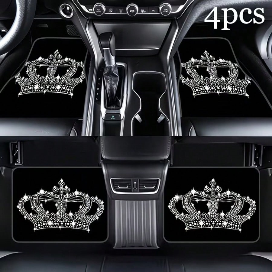 4pcs Shiny Car Floor Mats- Elegant Diamond Design, Easy To Clean, Made Of Anti-Slip Durable Material, Compatible With Sedans, Trucks, SUVs And Universal Models, Fashionable Interior Accessory, Ideal