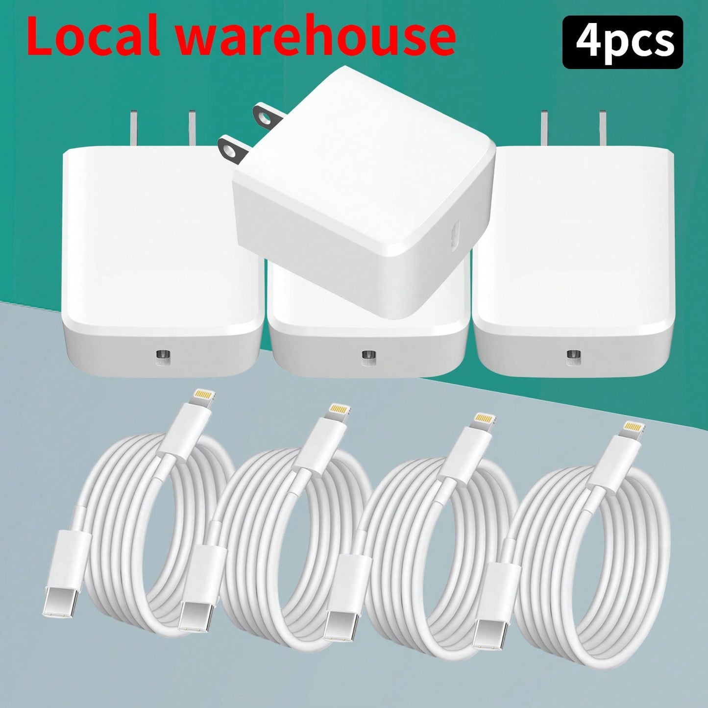 4Pcs Type-C Fast Charger Block + Type-C To Lightning Cable Set, Compatible With IPhone 14/13/12 Series, IPad Pro/Mini & More Apple Devices, High-Speed Charging Adapter With C-L Cord Kit