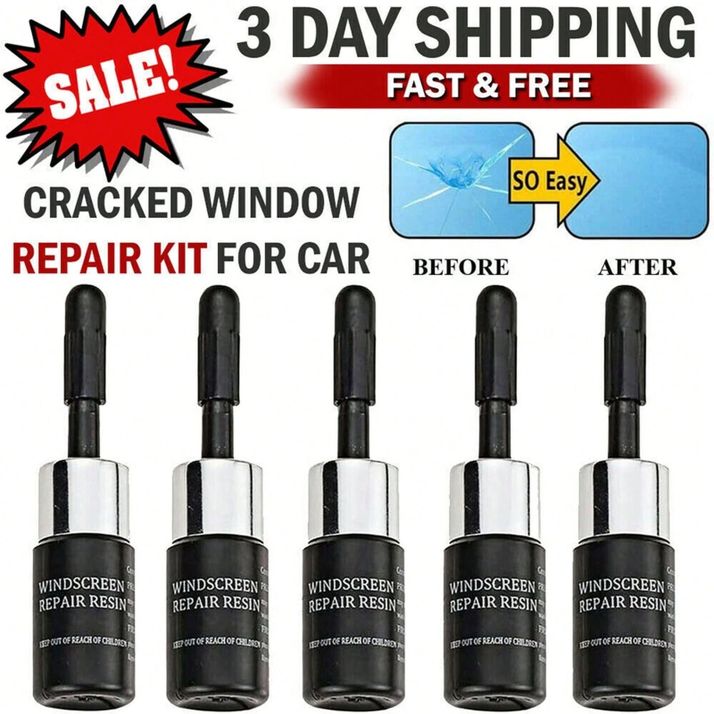 5 Pack Cracked Glass Repair Kit Windshield Car Window Repair FTWK