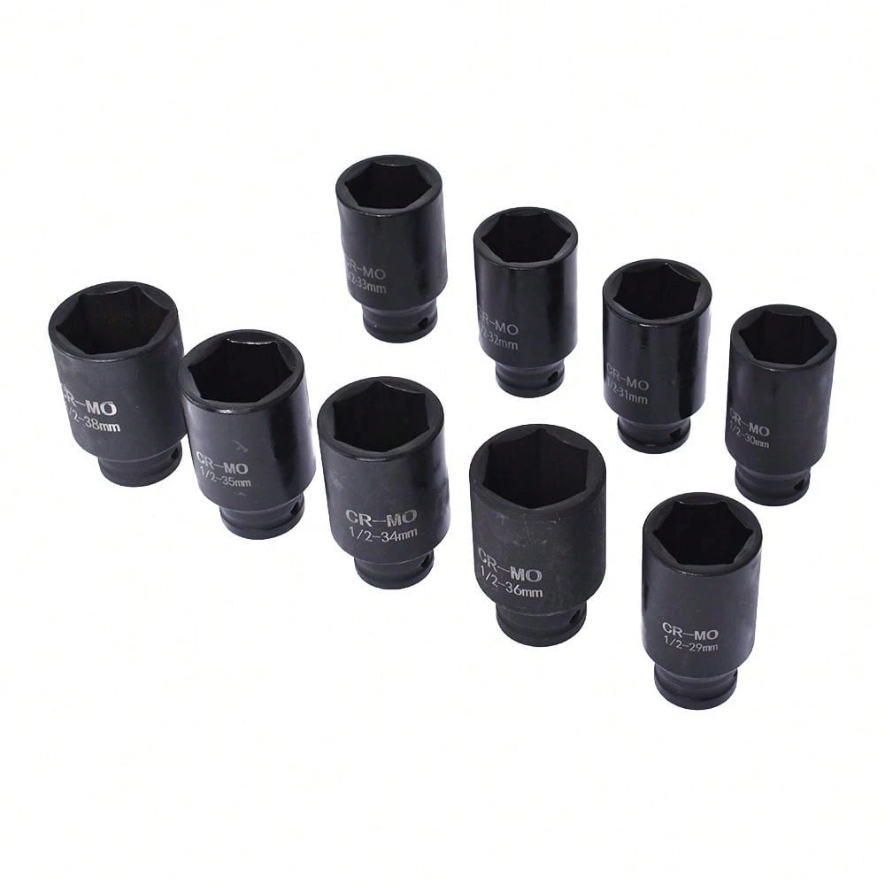 9pcs 29-38mm Deep Impact Socket Set 1/2 Drive Metric Axle Hub Nut Socket Fit For Removing And Mounting Axle Nuts