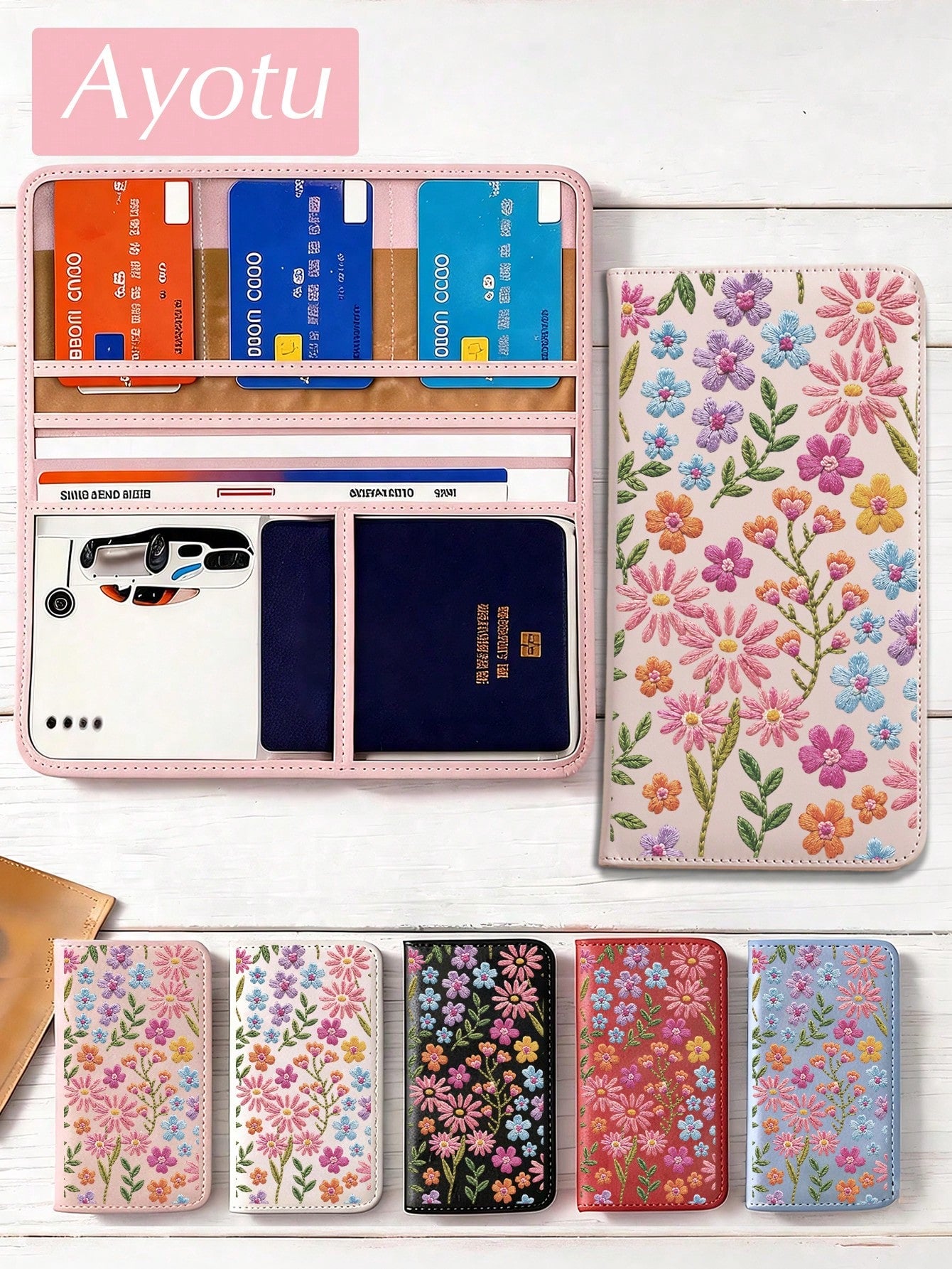 Ayotu 2D Embroidered Plant Pattern Car Registration & Insurance Holder- Vehicle Glove Box Organizer, Car And Truck Accessory Box, Suitable For Storing Important Documents, Driver's License, Passport