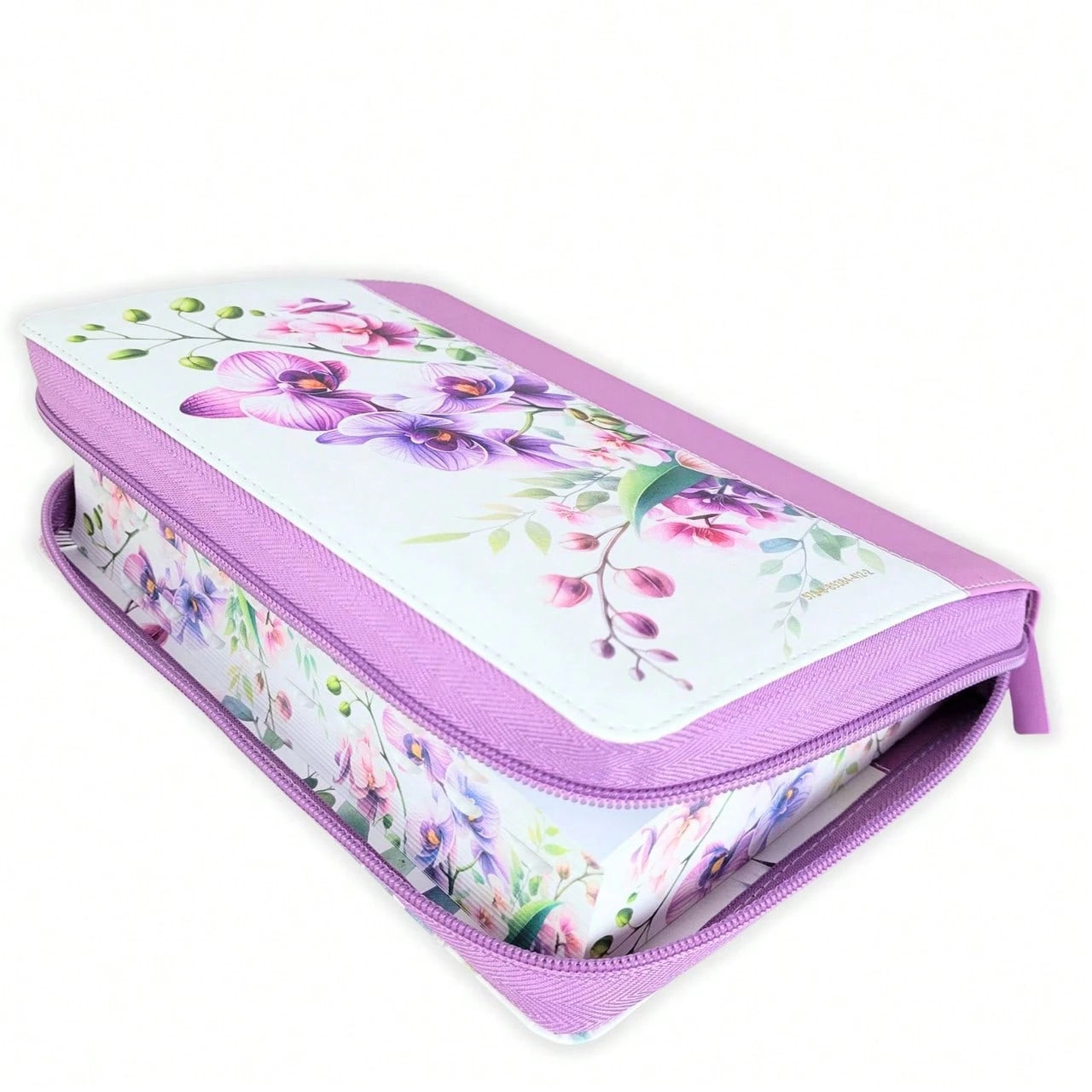Biblia Con Cierre Para Mujer Letra Gigante Manual 14 Puntos RV1960, Imit Piel Floral Lila Orquidea Con Indice Y Canto Floral