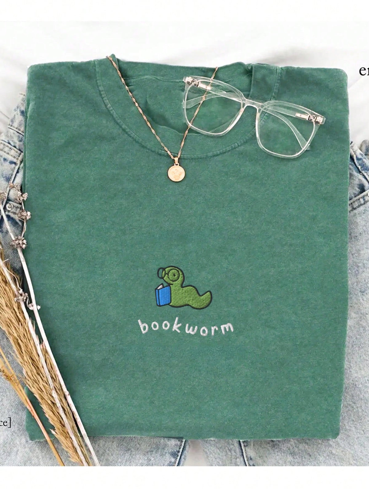 Bookworm Embroidered T-Shirt- Cute And Comfortable Color Shirt Suitable For Book Lovers, Book Lover Gift Women T-Shirt