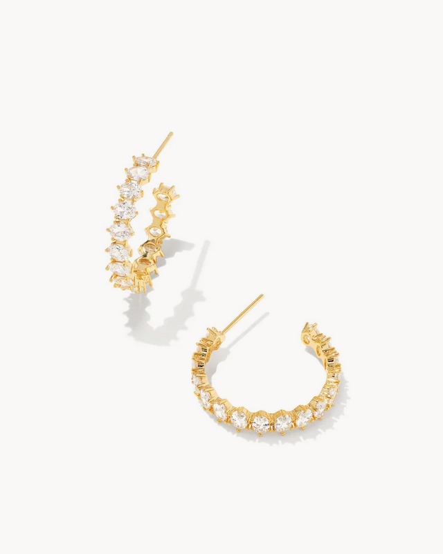 Cailin Crystal Hoop Earrings Gold Metal White