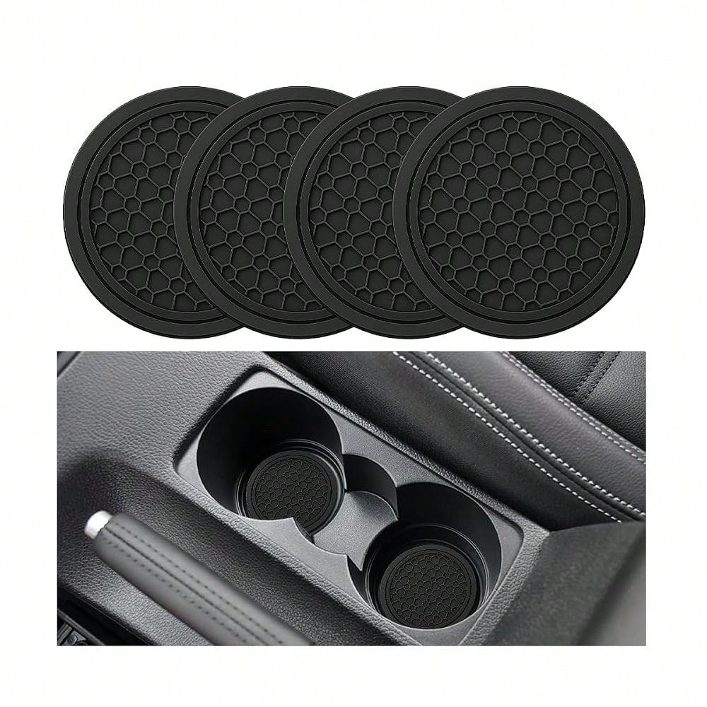 Car Cup Holder Coasters 2.76\ PVC Anti-Slip Inserts Black/Yellow| Textured Surface, Shock Absorption, Dust Protection, Easy To Clean