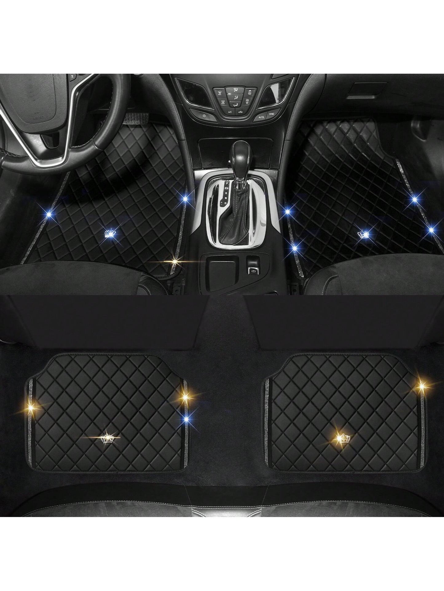 Car Floor Mat For Most SUVs And Sedans,Bling Diamond Car Floor Mats,Full Leather Floor Mats Floor Liners Set All Weather Heavy Duty Odorless And Simply Place