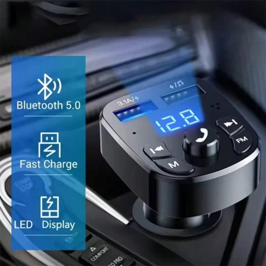 Car MP3 Player Dual USB Fast Charging Adapter, FM Transmitter, Bluetooth 5.0 Compatible, U Disk Plug, Car Charger Kit For Daily Commute, Long-Distance Driving
