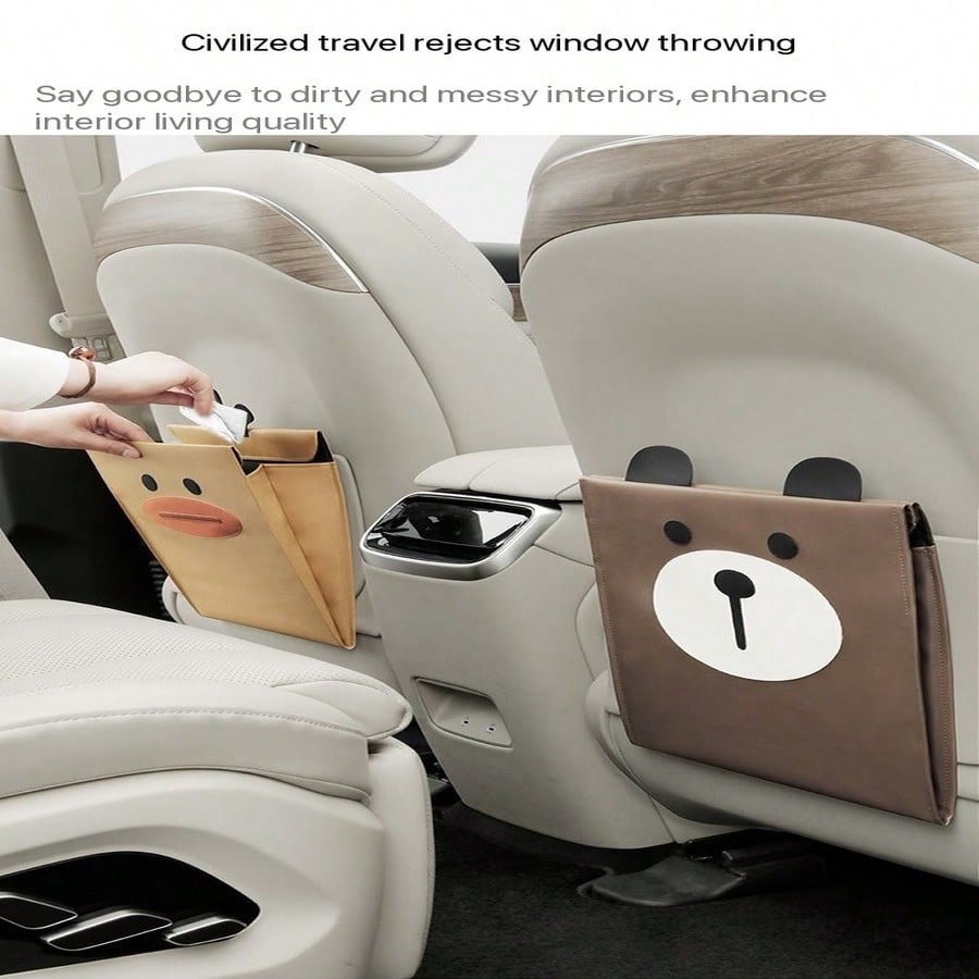 Car Trash Can, Foldable Large Capacity Rear Seat Garbage Bag, Cartoon Creative Hanging Storage Organizer For Car Interior