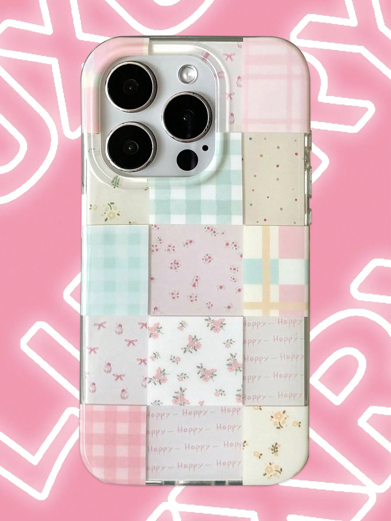 Cute Patchwork Elements Fashion Phone Case Floral Patchwork Plaid Pattern Candy Phone Case Compatible With 17 Pro Max 17 Pro 17 Air 16 15 Pro Max 12 13 Pro 14 11 Plus Spring Flower Soft Shell Easter P
