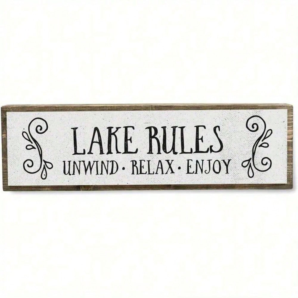 Decorative Signs & Plaques, Lake Rules Metal Wall Sign- Rustic Vintage Lakehouse Decor With "Unwind Relax Enjoy" Quote, 16"X4" Durable Metal Art For