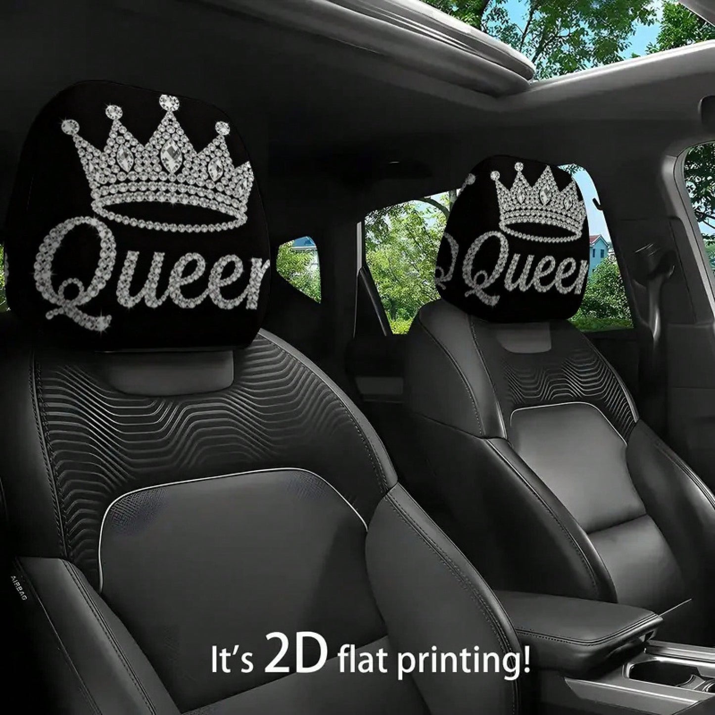 Diamond Queen Crown Pattern Printed Car Headrest Protector, 2D Flat, Suitable For Travel/Car Interior Decoration/Festive Fashion Interior Decoration, Car Seat Cover, Car Accessories, Suitable For All