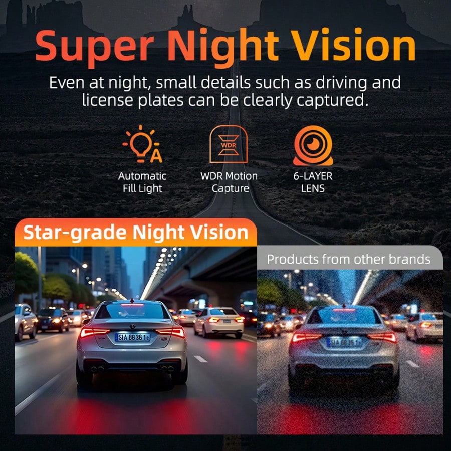 Dual-Channel Front And Rear, UHD Car Tachograph, 1296P Car Camera With Infrared Night Vision, Loop Recording, 64GB SD Card, WDR, 24-Hour Parking Mode, Loop Recording Christmas