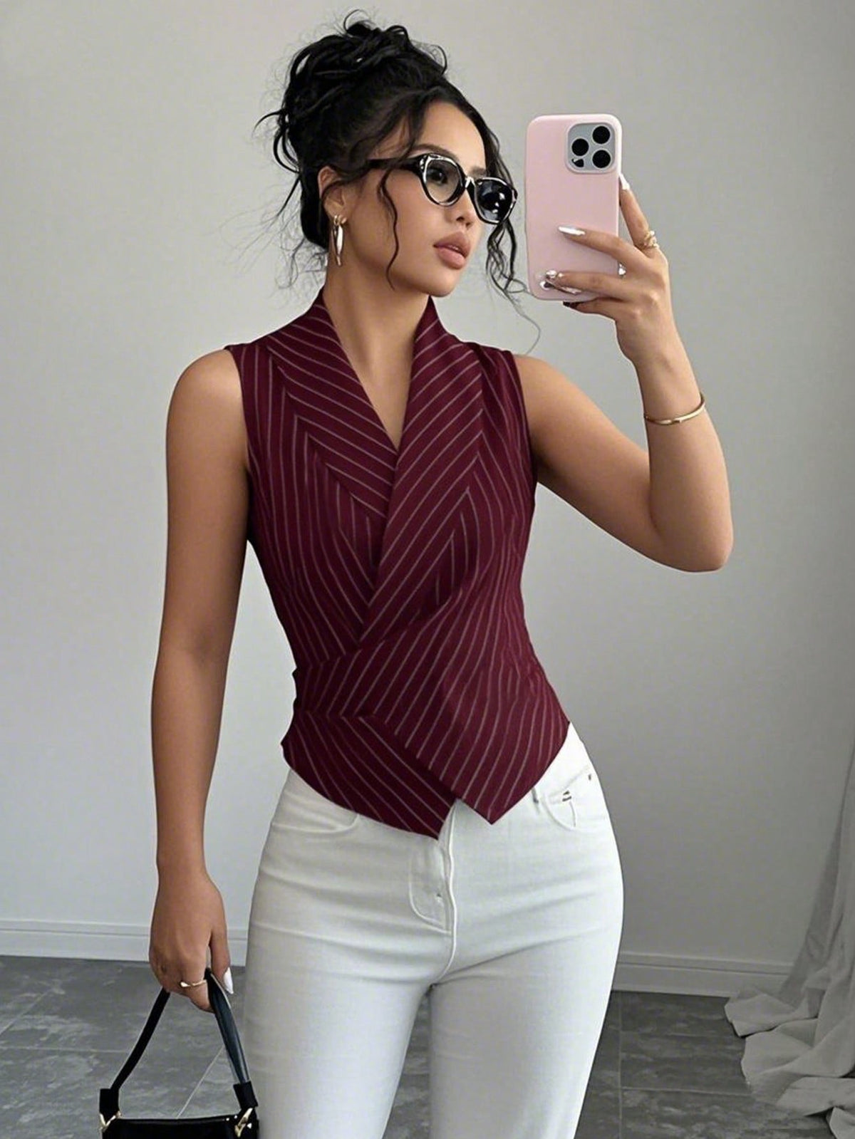 Elenzga Women Casual Striped Sleeveless Shirt, Summer