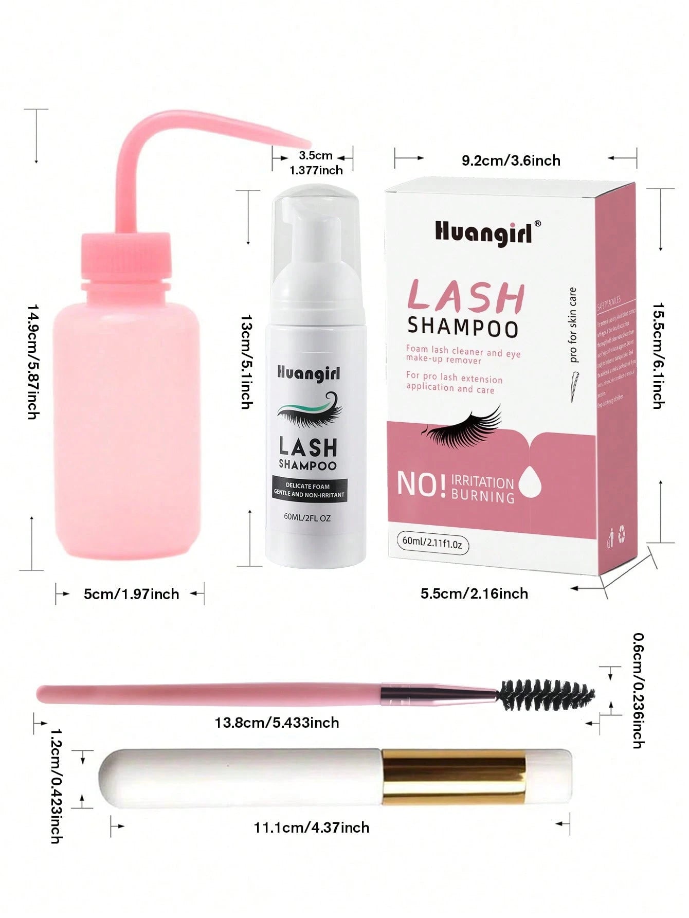 Eyelash Extension Cleanser 60ml + Brush + Rinse Bottle Eyelid Foam Cleanser, Eyelash Foam Shampoo For Extensions And Natural Lashes, Makeup Remover For Salon And Home Use.Lash Glue,Eyelash Glue