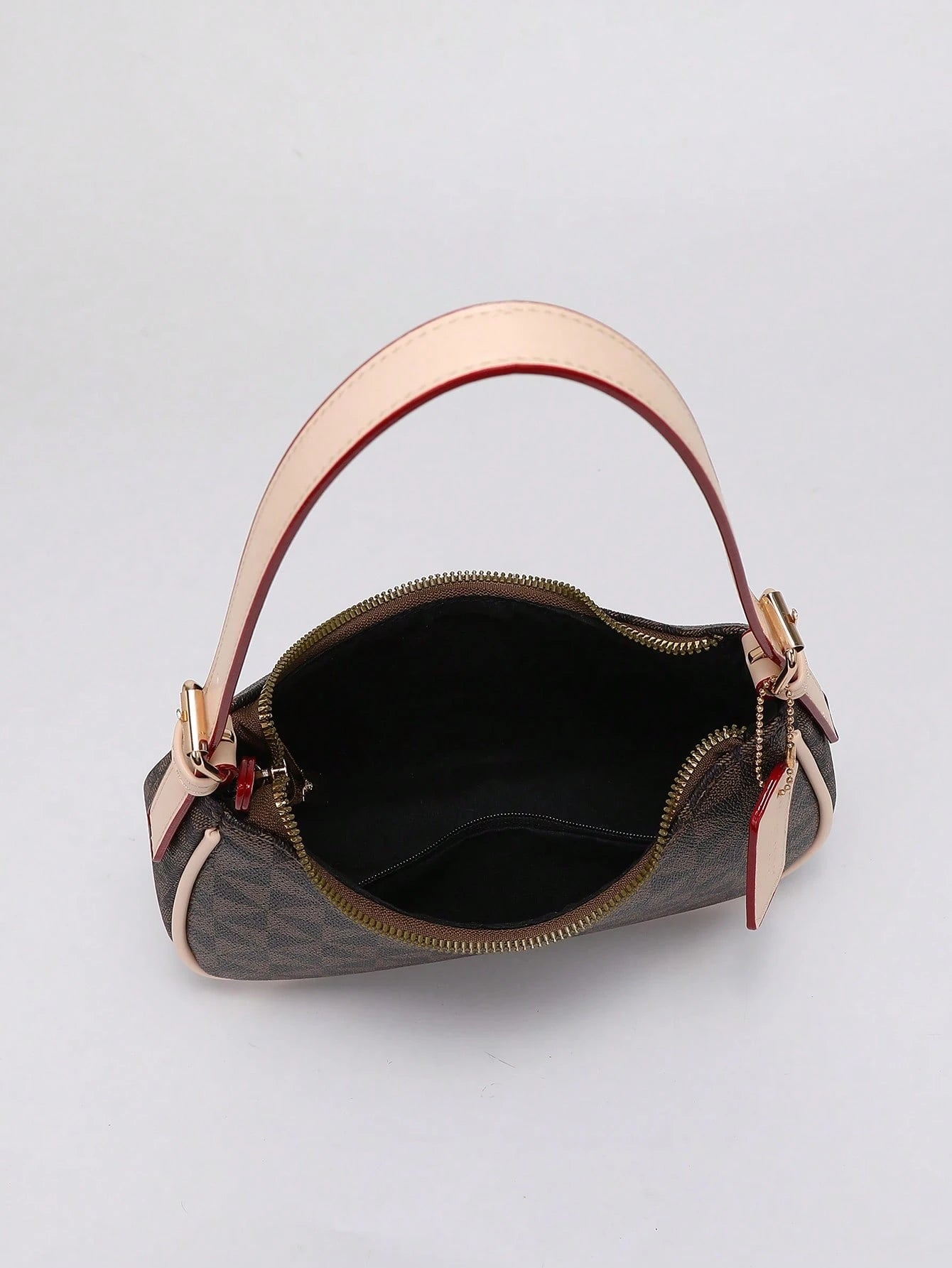 Fashion Crescent Shoulder Bag, Y2K Underarm Bag, Classic Plaid Shoulder Bag, Women's Fashion Handbag, Cherry Pendant Decor, Leather-Feel Crossbody Bag
