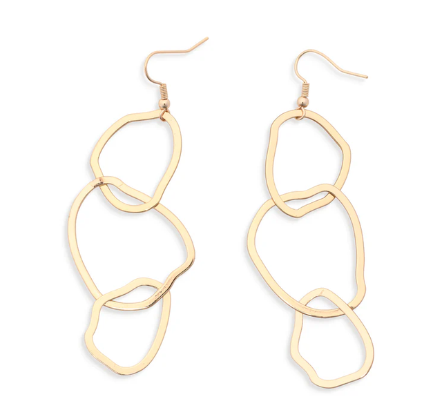 Faye Three Tiered Asymmetrical Gold Hoop Drop 3 in