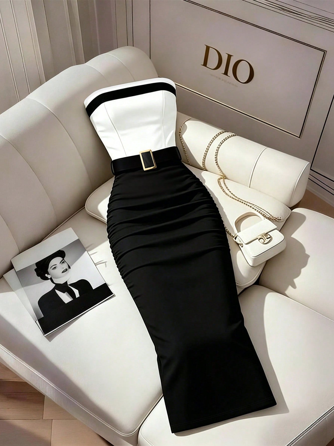 Franclia Women's Black And White Contrast Strapless Bodycon Dress,Elegant Summer Party Outfit,Formal Office Work Wear,Graduation Vacation Color Block Dress