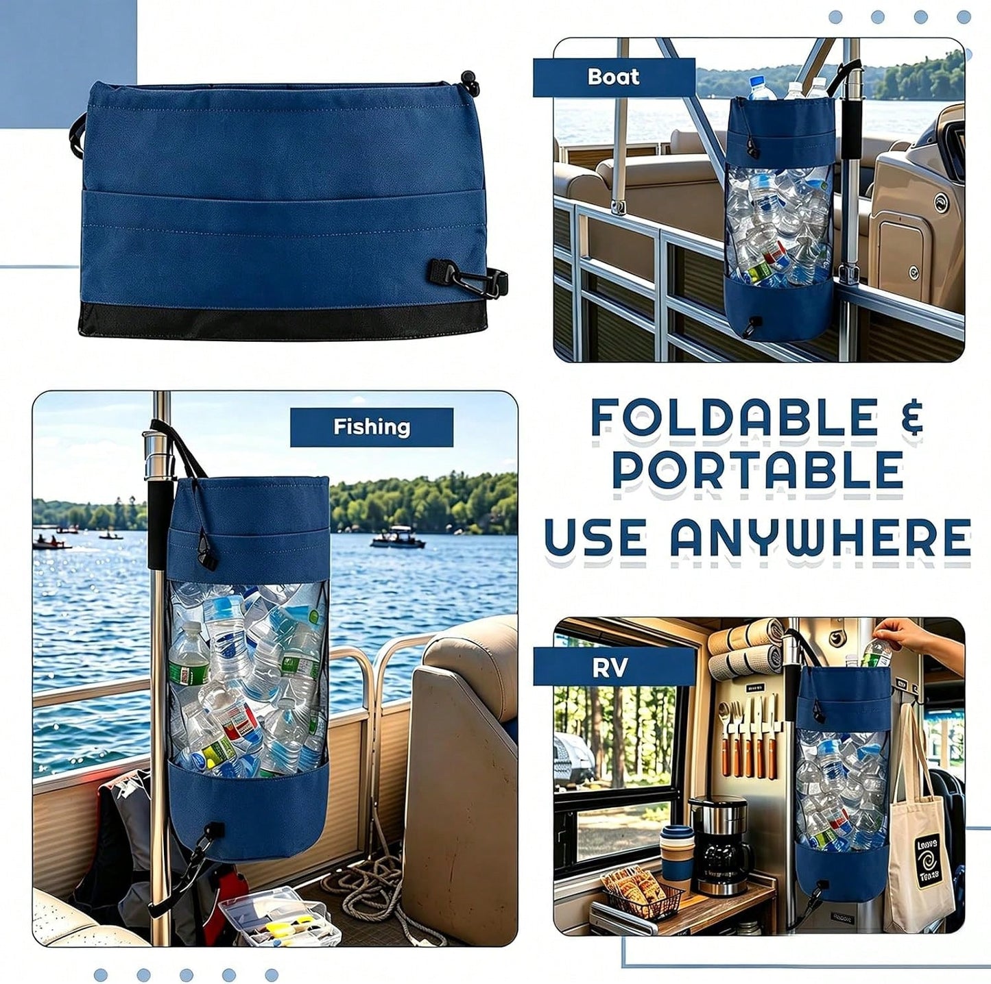 Gersoniel Portable Boat Trash Bags Boat Accessories Container Outdoor Medium Hoop Mesh Trash Bags Reusable Garbage Container Cabin Storage For Men