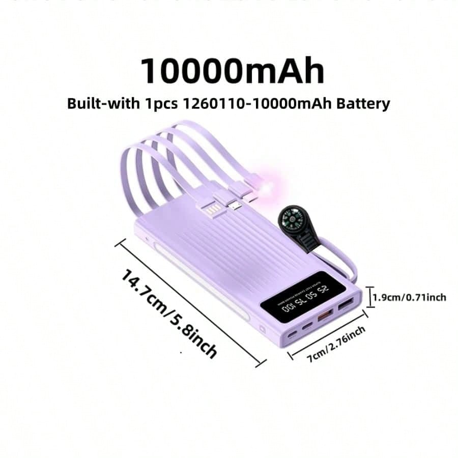 LADAPU 10000/20000/30000mAh 15W Fast Charging Multifunctional Power Bank, Large Capacity Rechargeable Portable Mobile Phone Charger, Ultra-Bright Camping Lights, Built-In 4 Cables, Digital Display, Du
