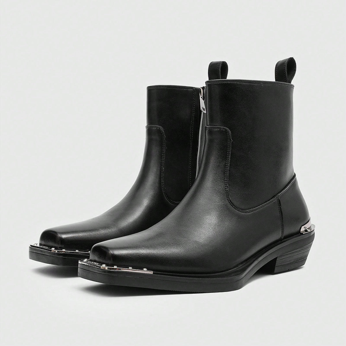 Men's High Heel Iron Toe Boots Zipper British Style Men's Chelsea Casual Commuting Boots